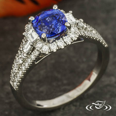 Sapphire And Diamond Halo Engagement Ring