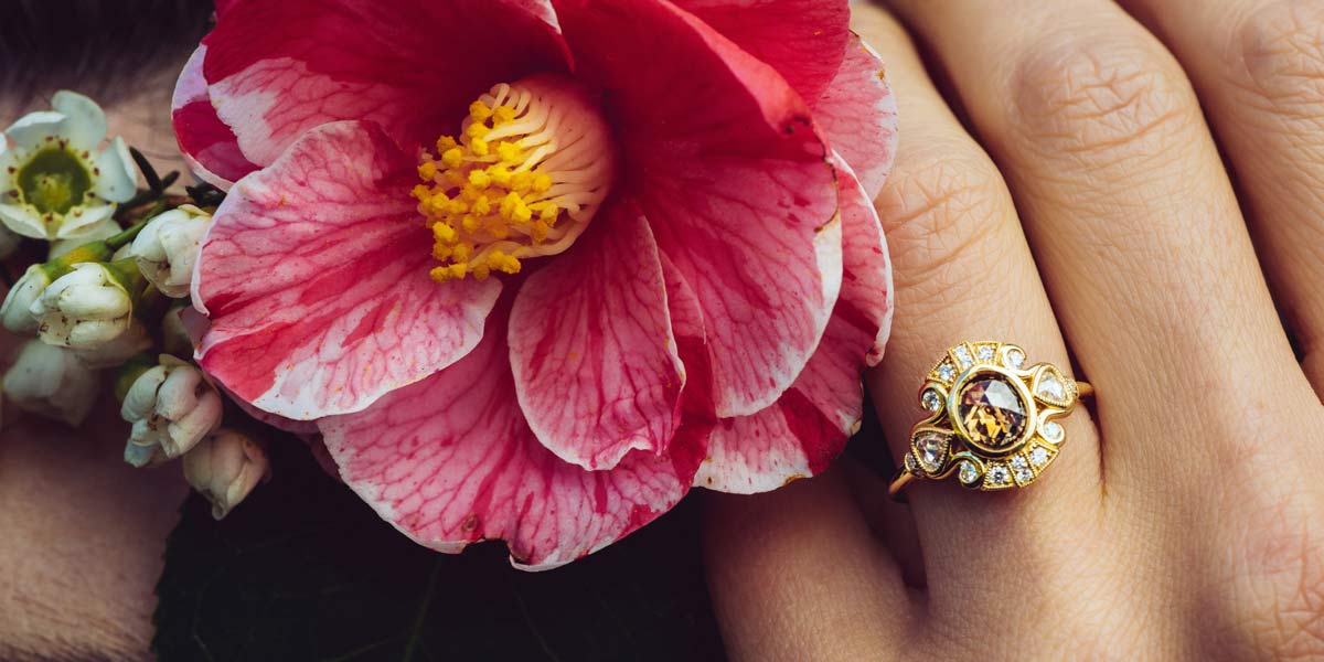 rustic diamond halo ring